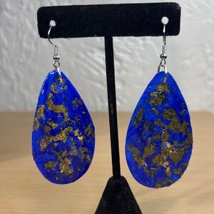 Vibrant Blue and Gold Teardrop Earrings